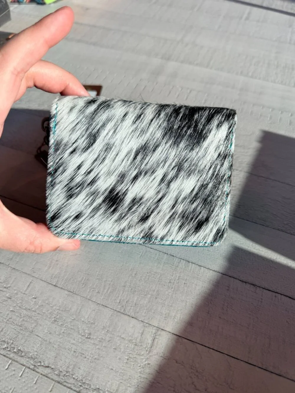 Wrangler Genuine Hair-On Cowhide Zip-Around Wallet - Turquoise